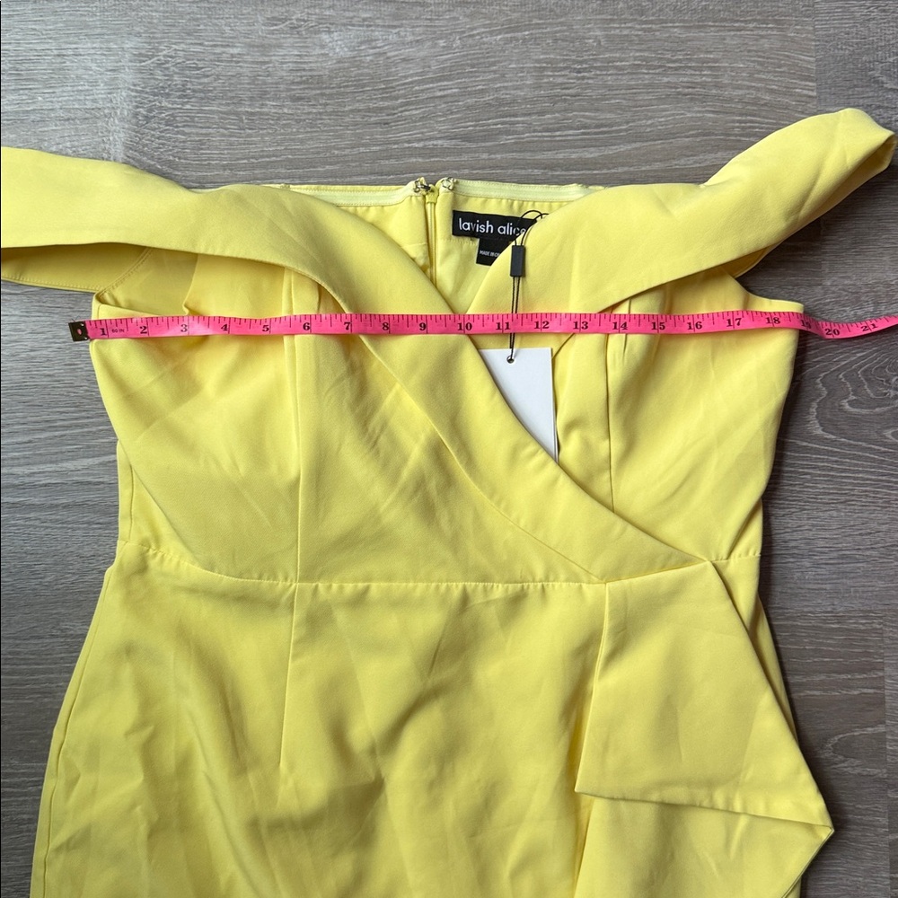 NEW Lavish Alice Yellow Bardot Midi Dress 12 - Picture 9 of 11